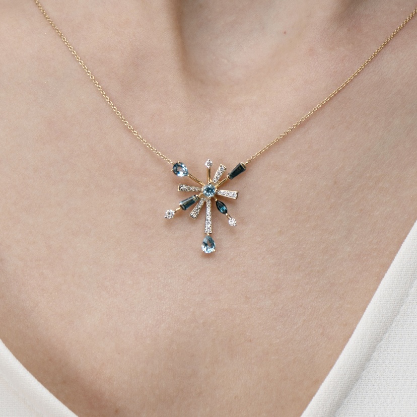 Sparkles 18K Yellow Gold Diamond, Blue Topaz & London Topaz Necklace
