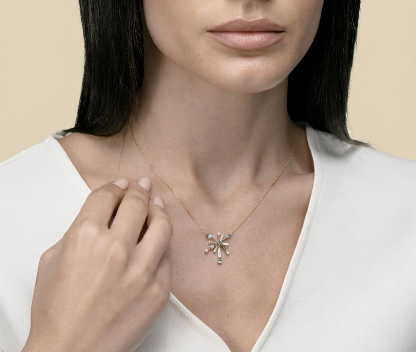 Sparkles 18K Yellow Gold Diamond, Blue Topaz & London Topaz Necklace
