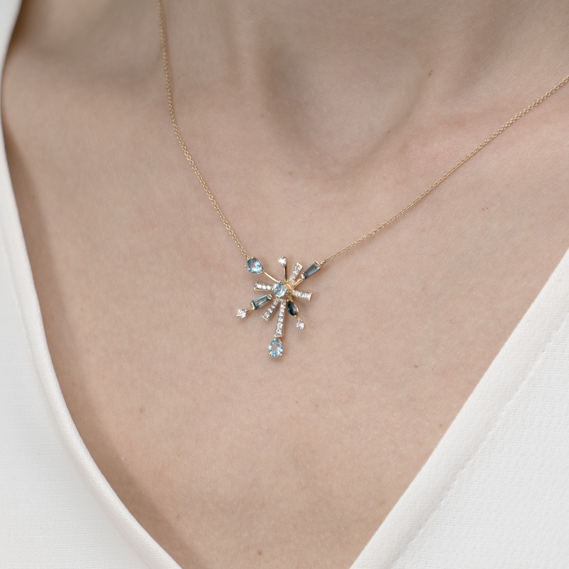 Sparkles 18K Yellow Gold Diamond, Blue Topaz & London Topaz Necklace