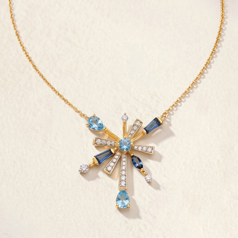 Sparkles 18K Yellow Gold Diamond, Blue Topaz & London Topaz Necklace