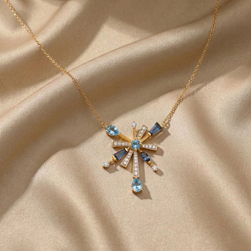 Sparkles 18K Yellow Gold Diamond, Blue Topaz & London Topaz Necklace