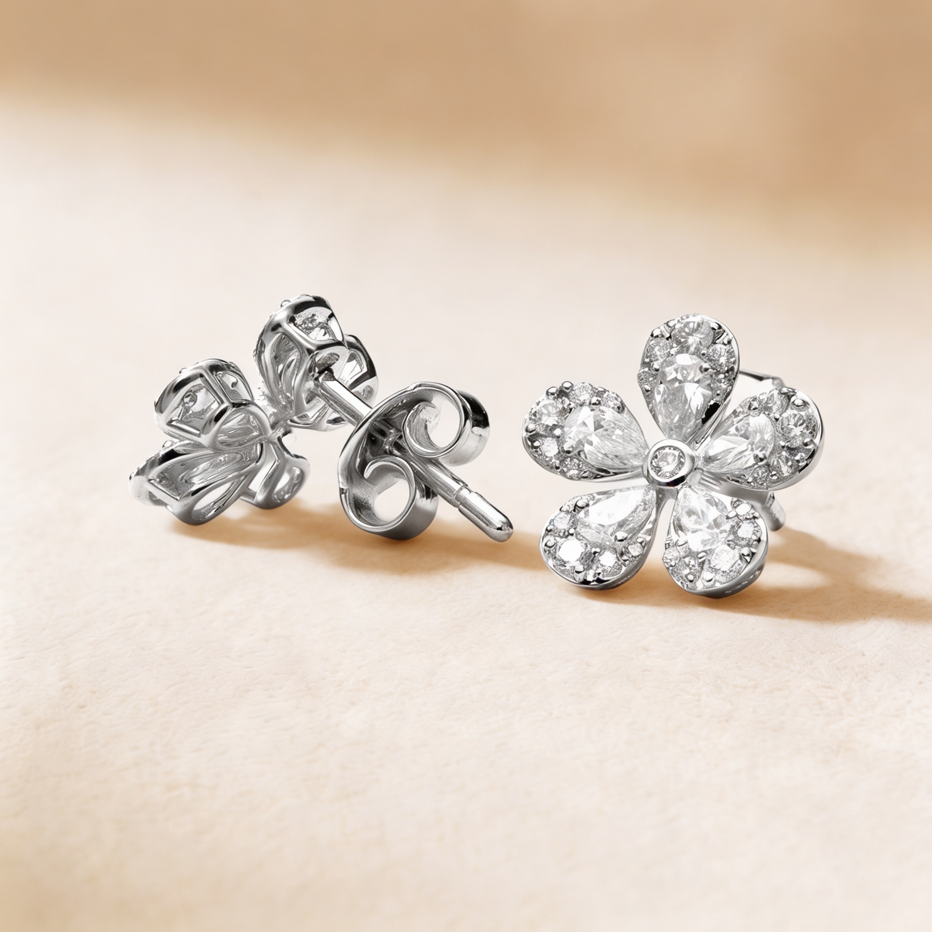 Flora Diamond Earrings In 18k White Gold