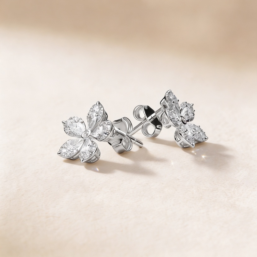 Flora Diamond Earrings In 18k White Gold