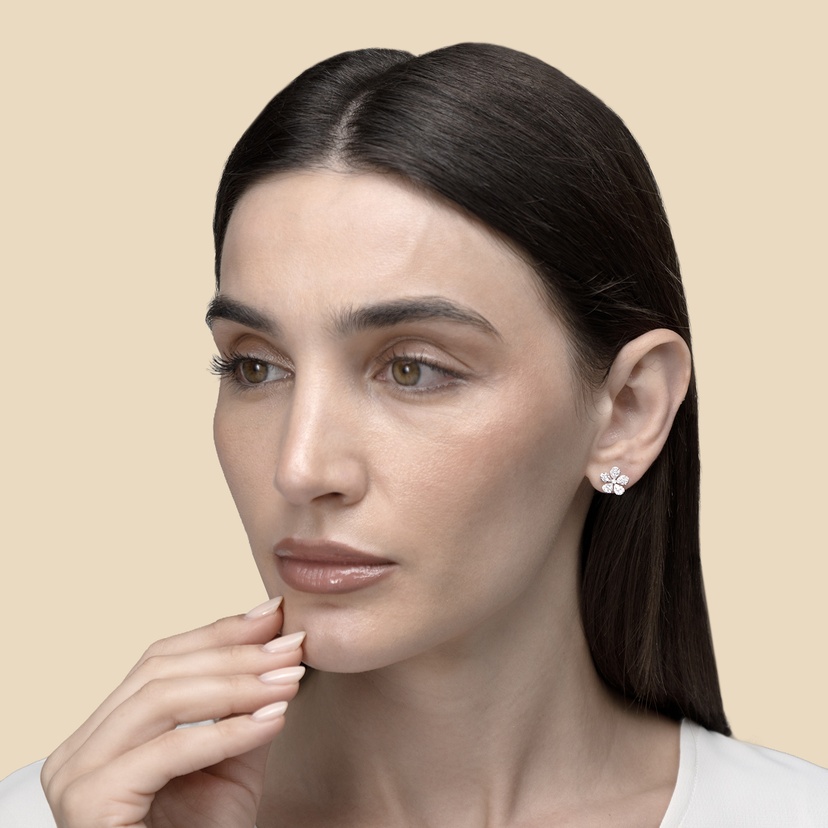 Flora Diamond Earrings In 18k White Gold