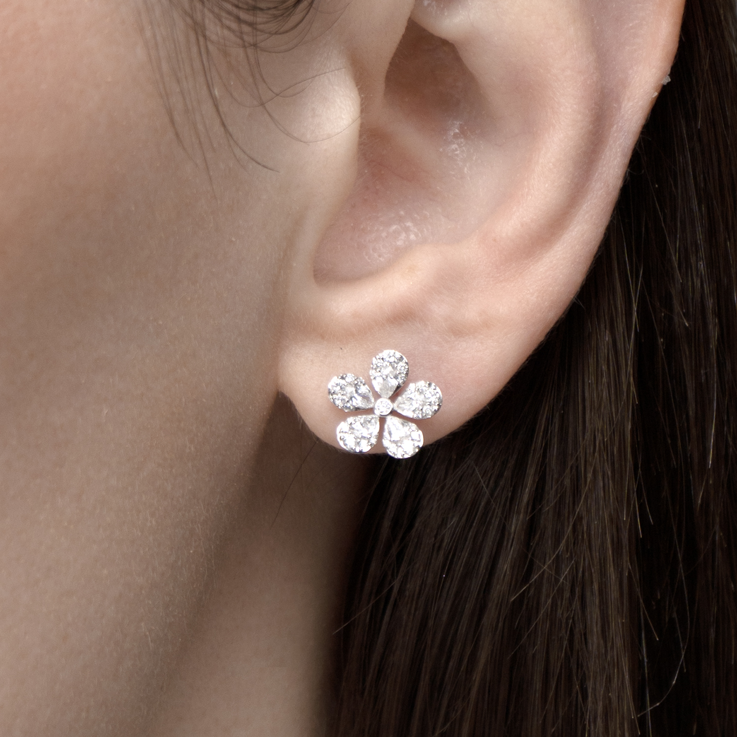 Flora Diamond Earrings In 18k White Gold