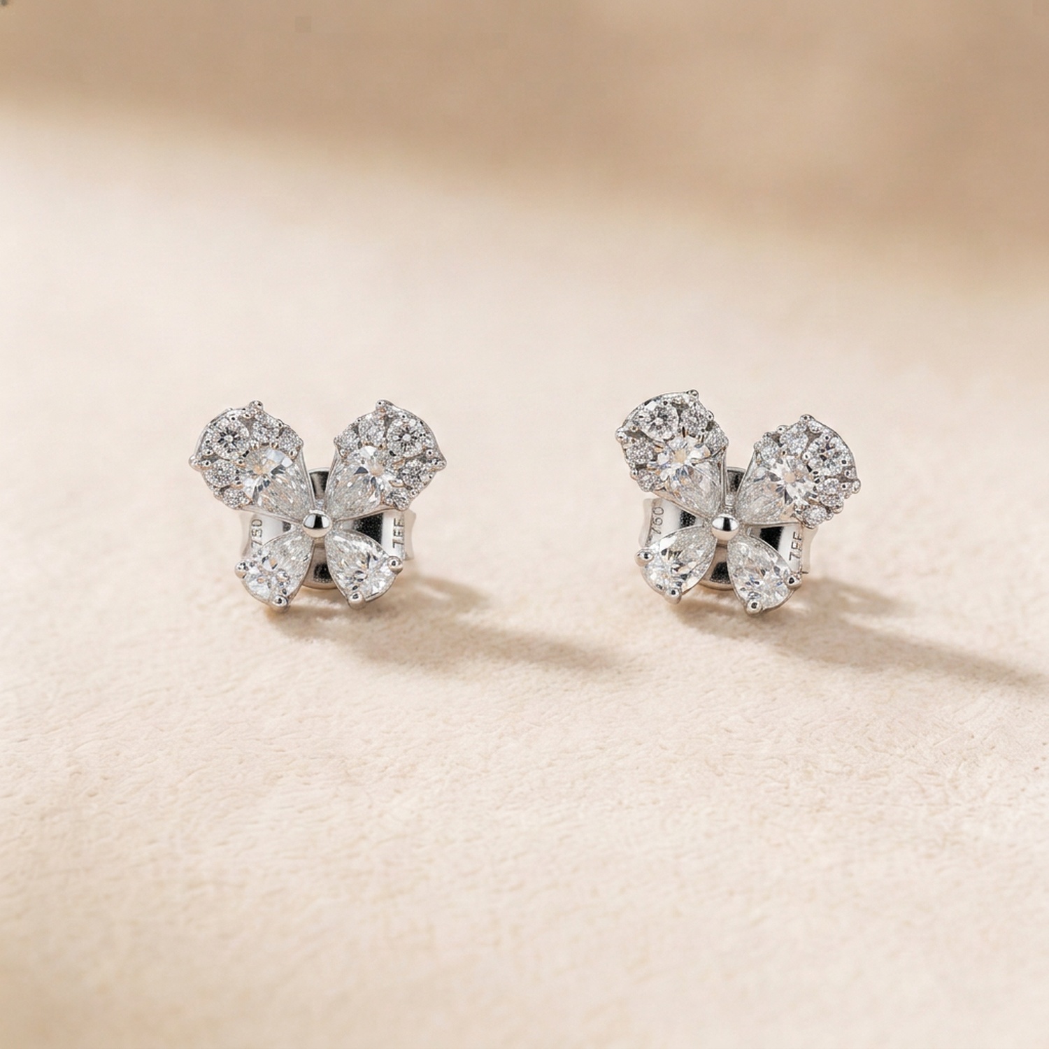 Flora Diamond Earrings In 18k White Gold