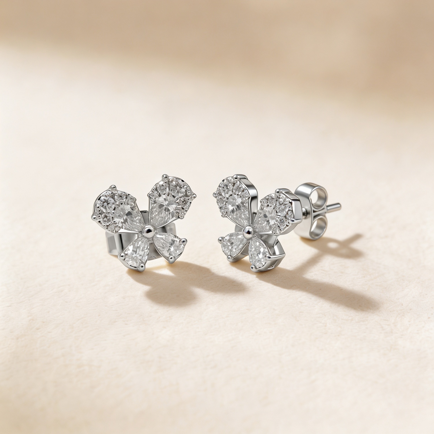 Flora Diamond Earrings In 18k White Gold