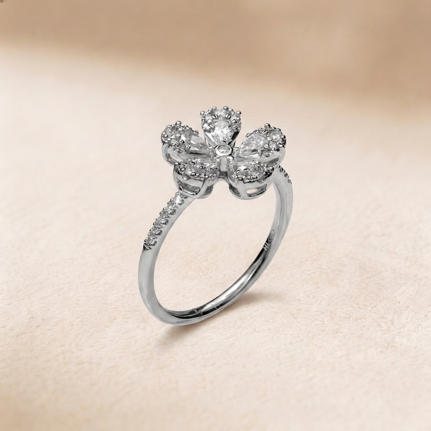 Flora Diamond Ring In 18k White Gold