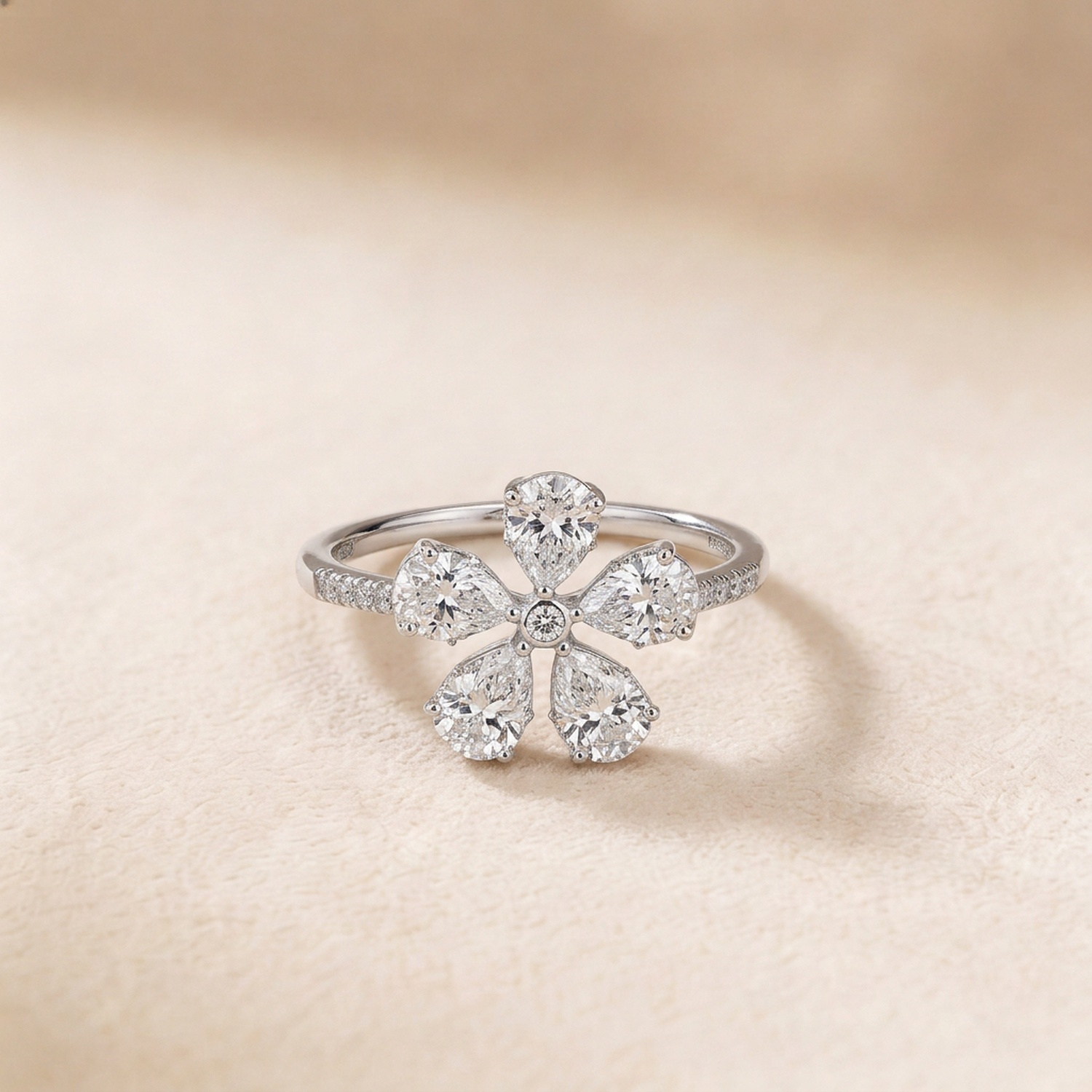 Flora Diamond Ring In 18k White Gold