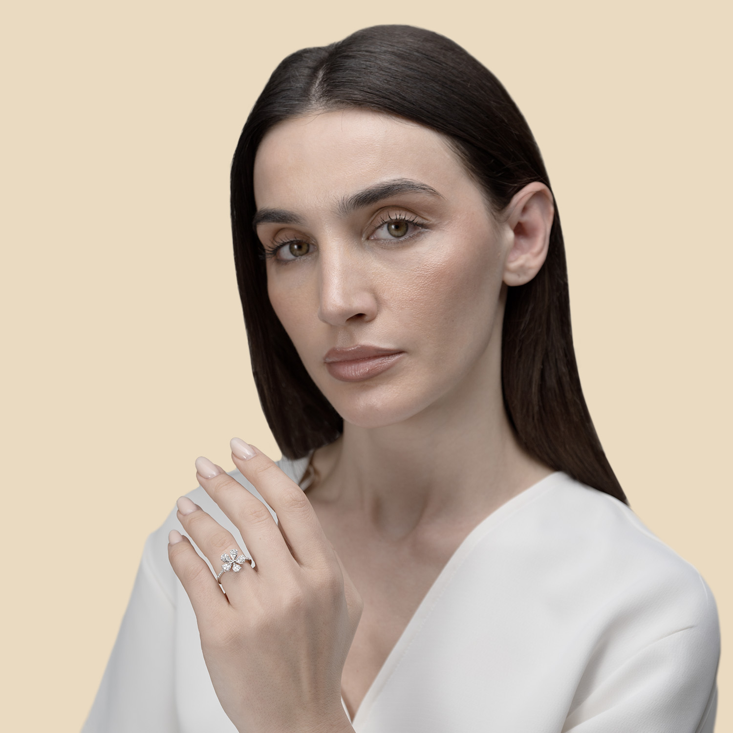 Flora Diamond Ring In 18k White Gold