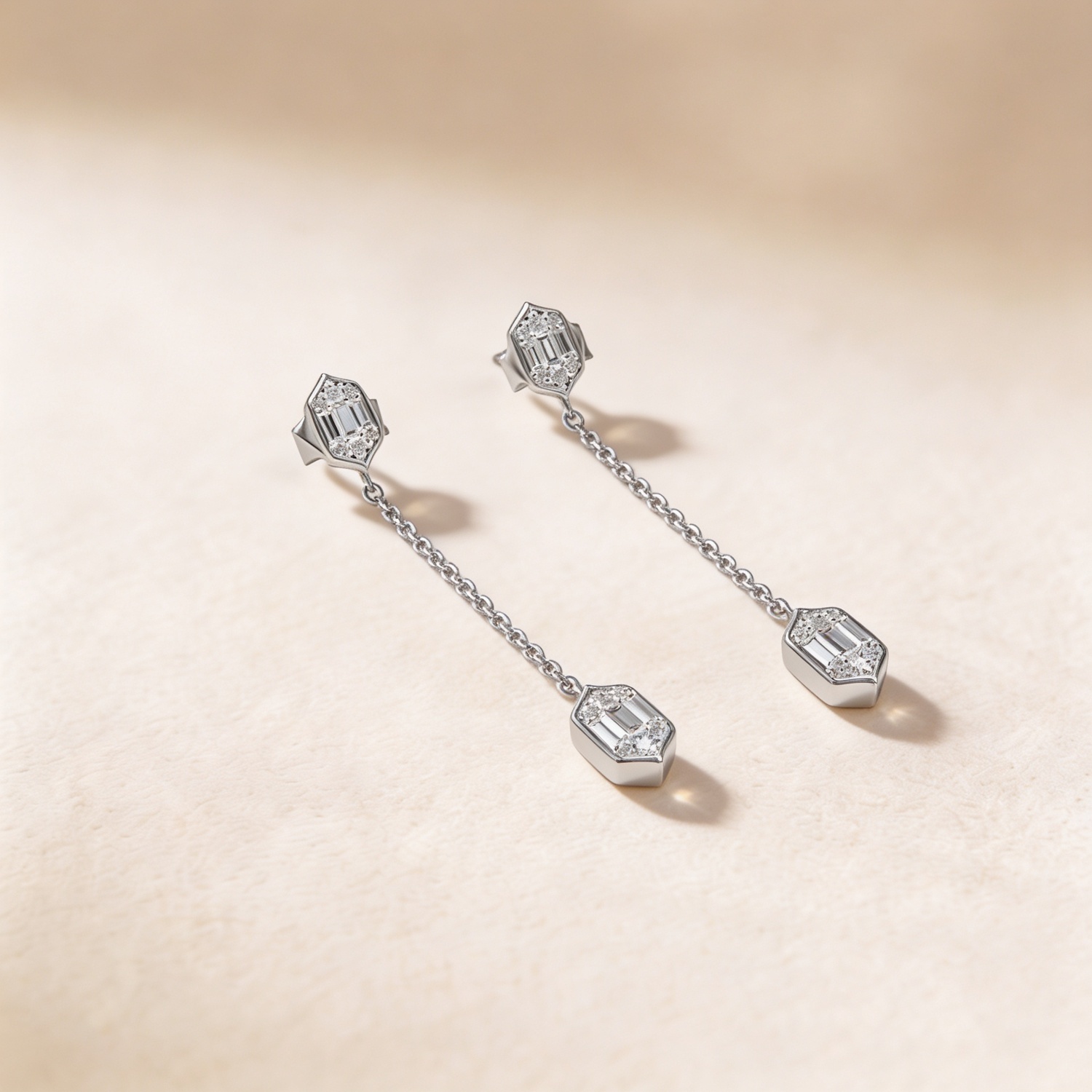 Palace Baguette Cut Long 0 3carat Diamond Drop Earrings 18k White Gold