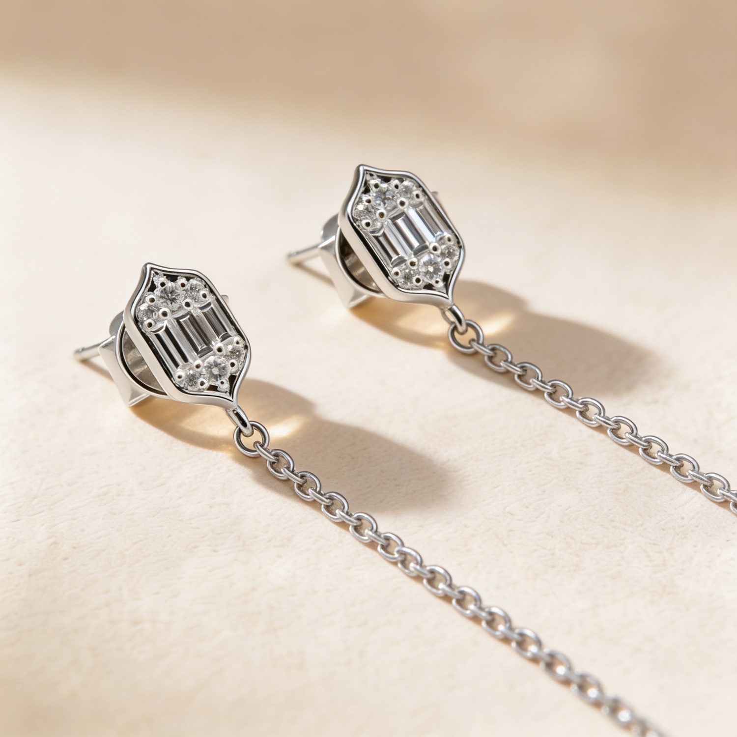 Palace Baguette Cut Long 0 3carat Diamond Drop Earrings 18k White Gold