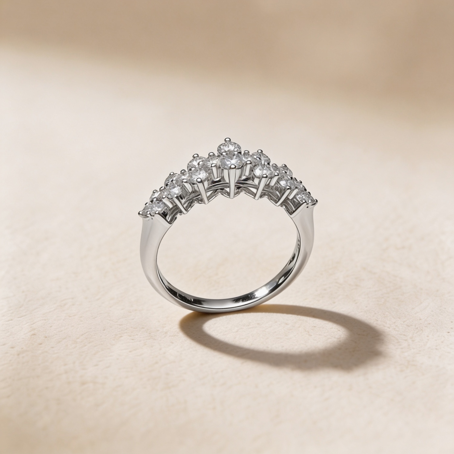 Pyramid 18k White Diamond Ring