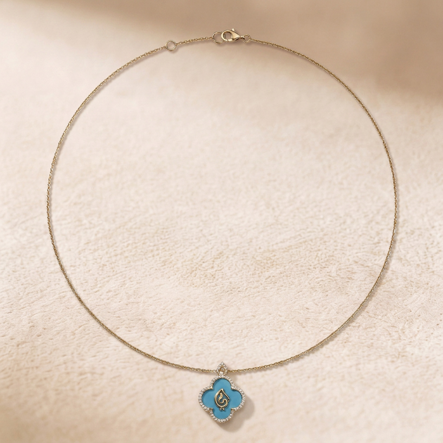 Ummi Yellow Gold Necklace With Diamond And Turquoise