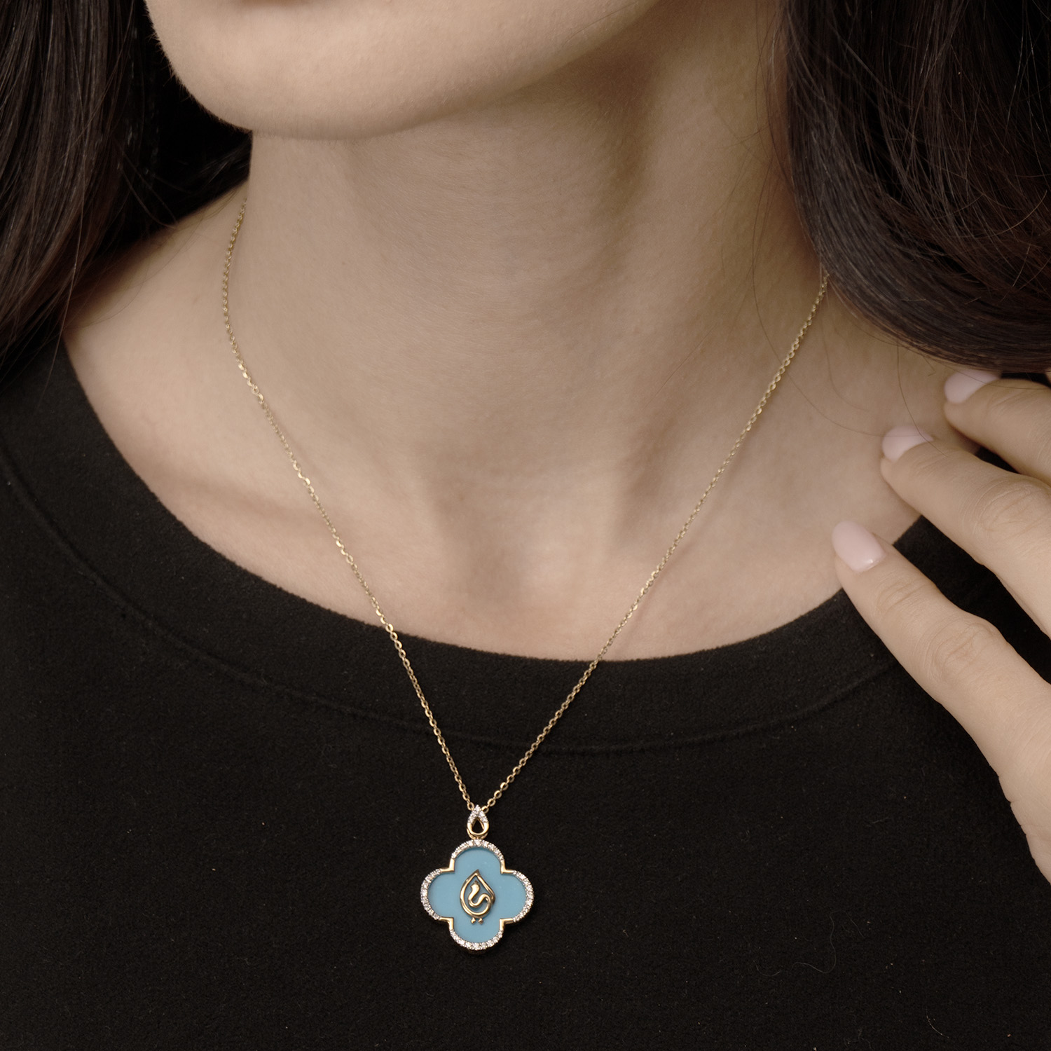 Ummi Yellow Gold Necklace With Diamond And Turquoise