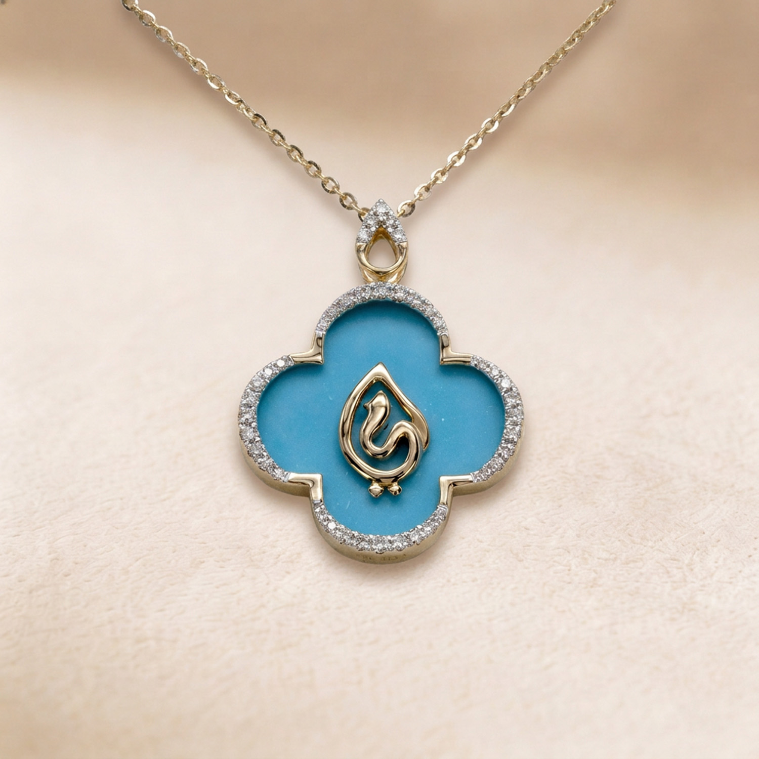 Ummi Yellow Gold Necklace With Diamond And Turquoise