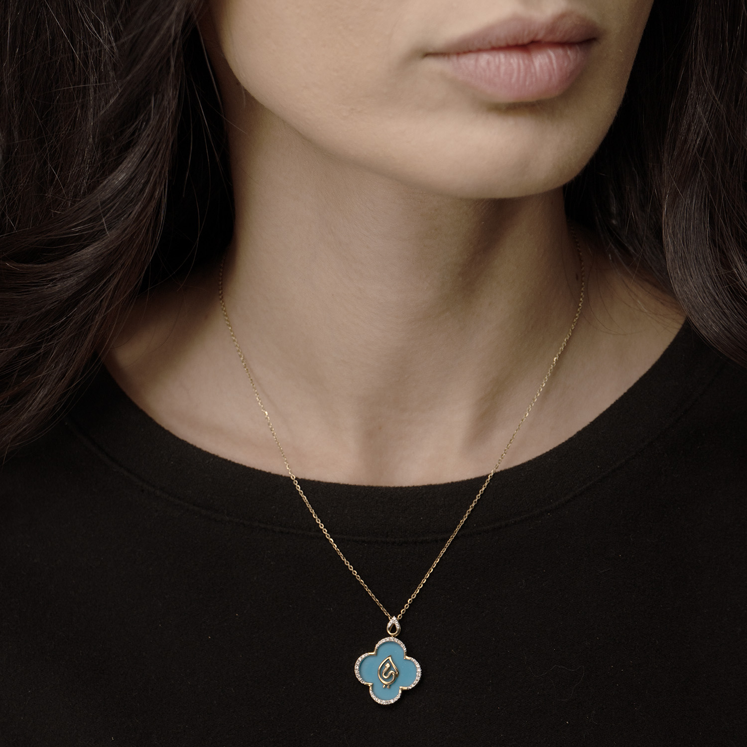 Ummi Yellow Gold Necklace With Diamond And Turquoise