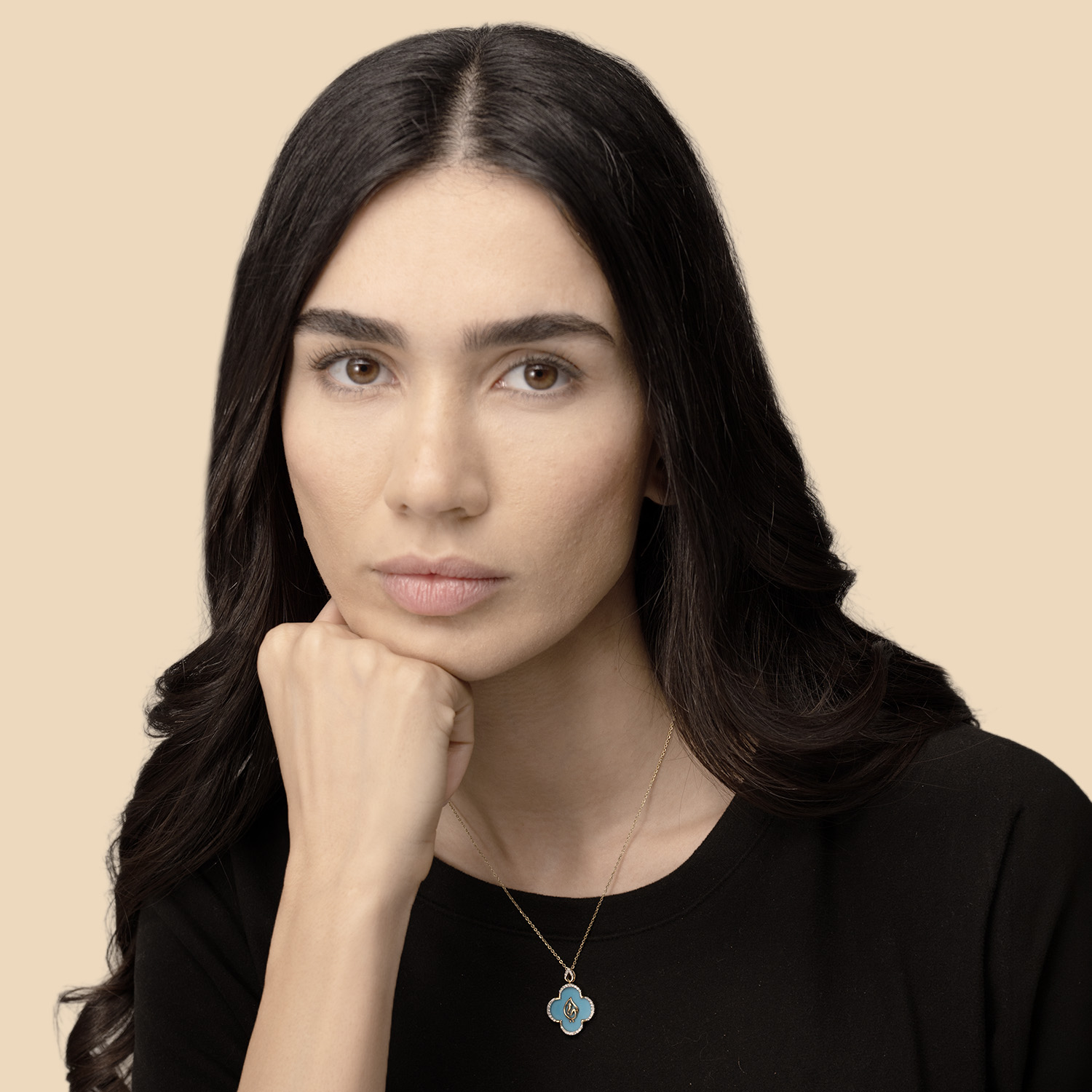 Ummi Yellow Gold Necklace With Diamond And Turquoise