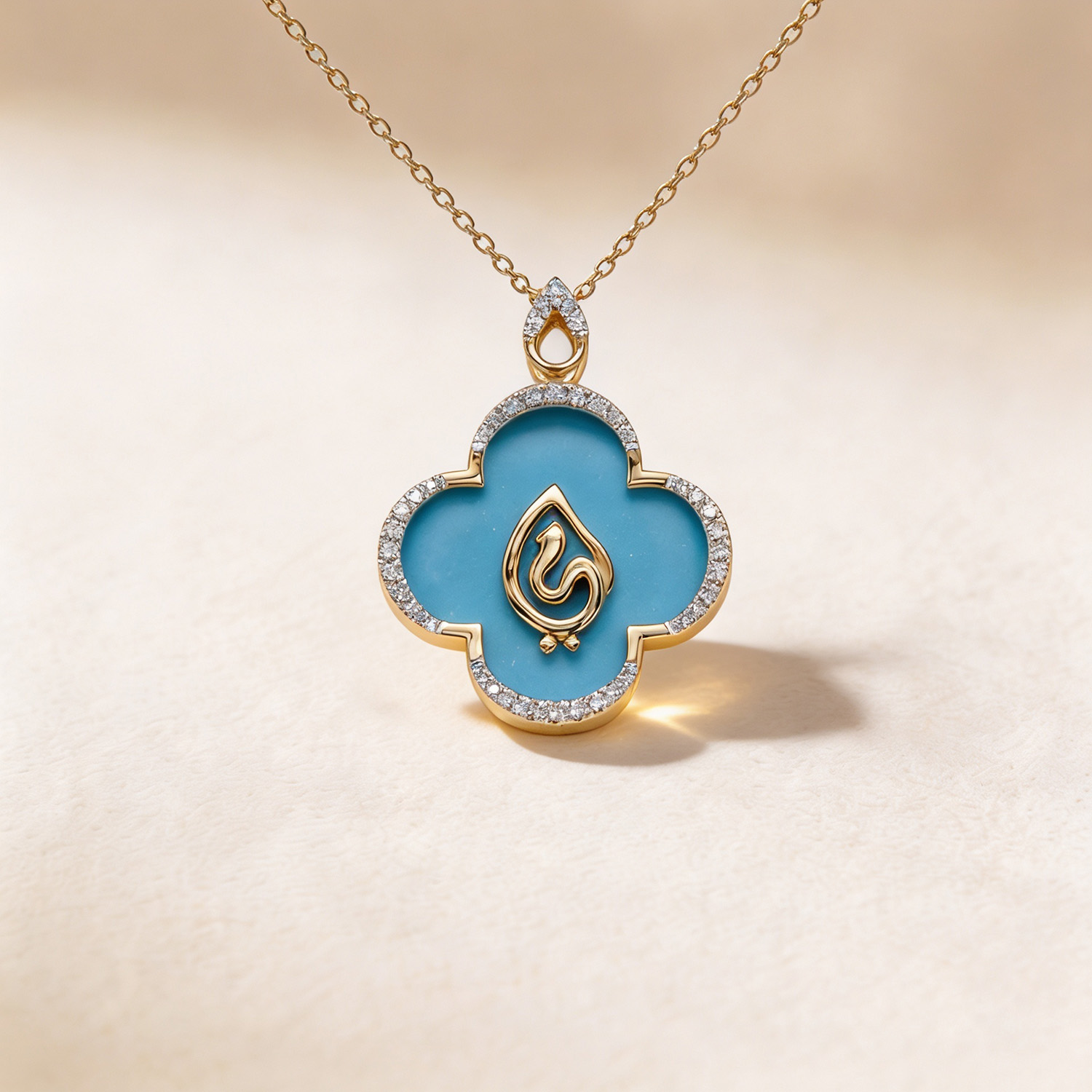 Ummi Yellow Gold Necklace With Diamond And Turquoise